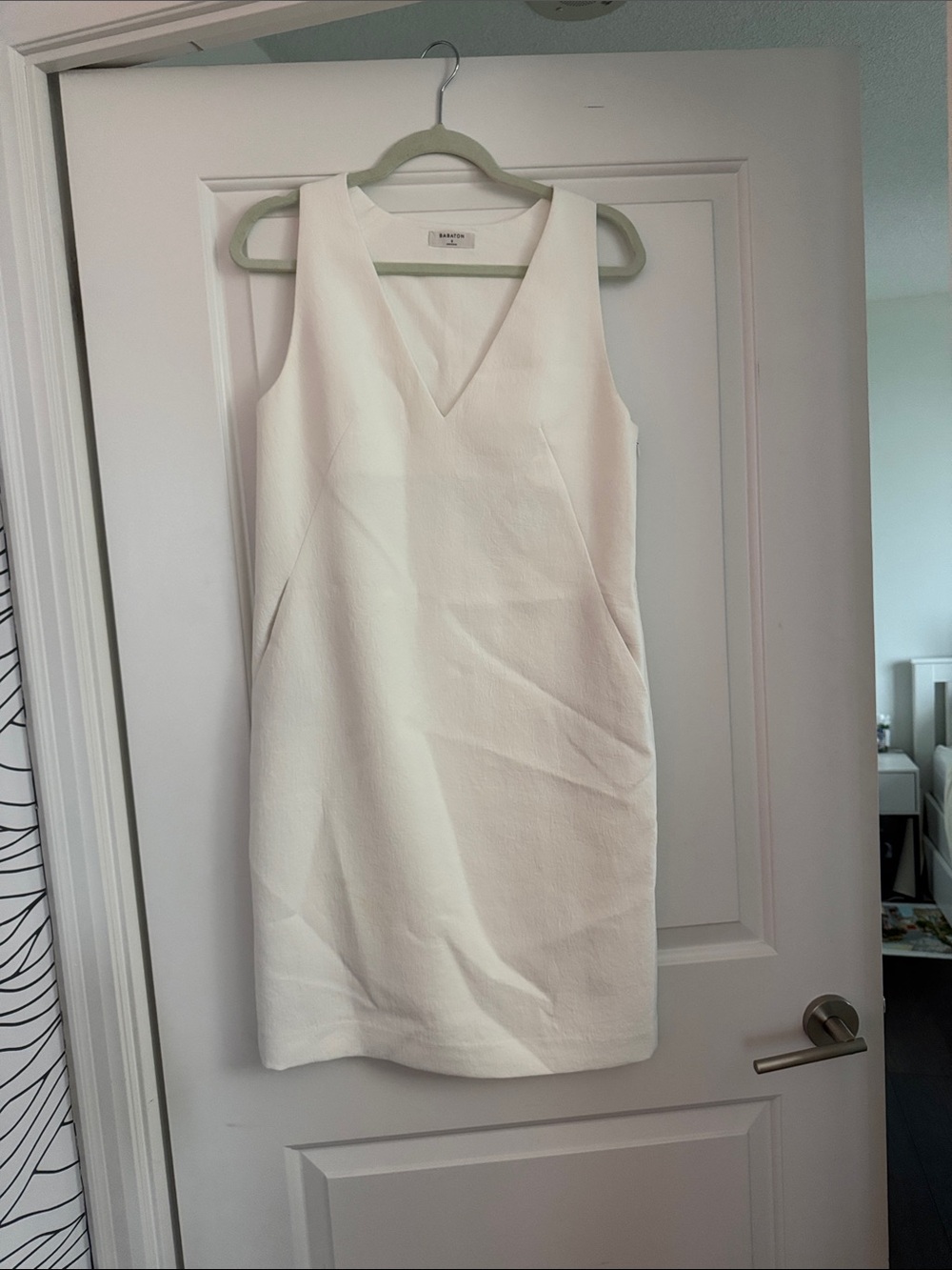 Babaton Cream Textured V-Neck Dress